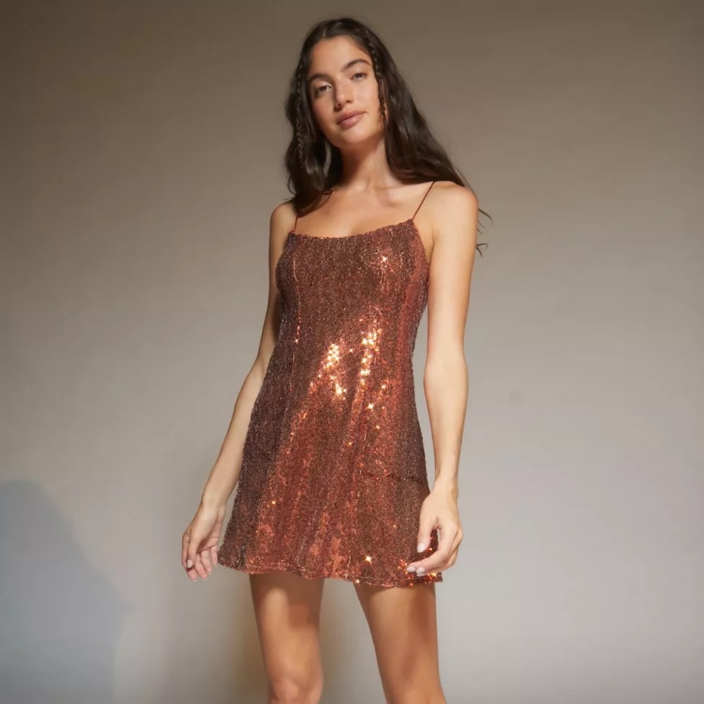 Urban Outfitters Greta Bronze Sequin Mini Dress - LIKE NEW Small